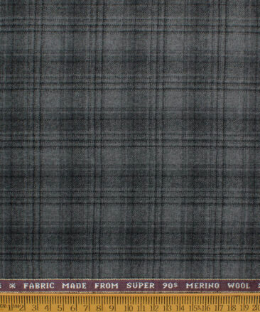 Raymond Men's 100% Merino Wool Super 90's Checks  2.20 Meter Unstitched Tweed Jacketing & Blazer Fabric (Grey & Black)