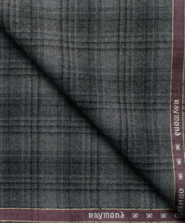 Raymond Men's 100% Merino Wool Super 90's Checks  2.20 Meter Unstitched Tweed Jacketing & Blazer Fabric (Grey & Black)