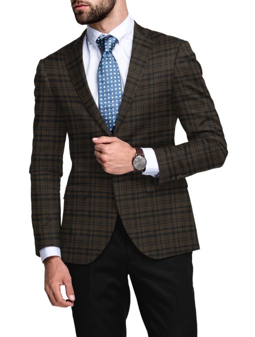 Raymond Men's 100% Merino Wool Super 90's Checks  2.20 Meter Unstitched Tweed Jacketing & Blazer Fabric (Brown)