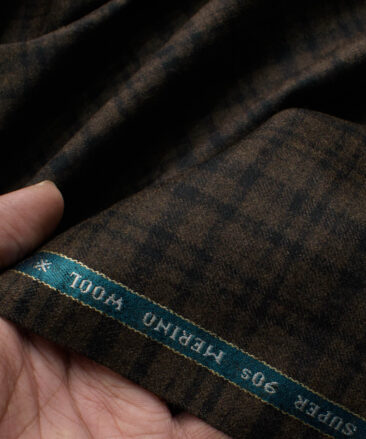 Raymond Men's 100% Merino Wool Super 90's Checks  2.20 Meter Unstitched Tweed Jacketing & Blazer Fabric (Brown)