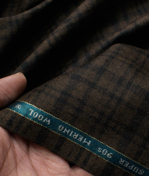 Raymond Men's 100% Merino Wool Super 90's Checks  2.20 Meter Unstitched Tweed Jacketing & Blazer Fabric (Brown)