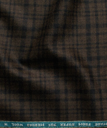 Raymond Men's 100% Merino Wool Super 90's Checks  2.20 Meter Unstitched Tweed Jacketing & Blazer Fabric (Brown)