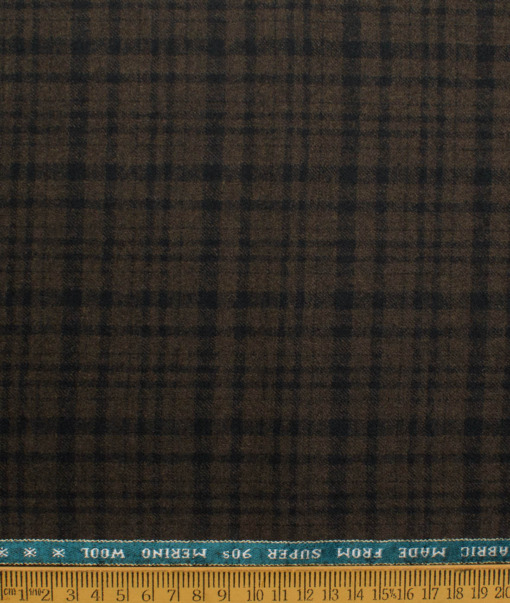 Raymond Men's 100% Merino Wool Super 90's Checks  2.20 Meter Unstitched Tweed Jacketing & Blazer Fabric (Brown)