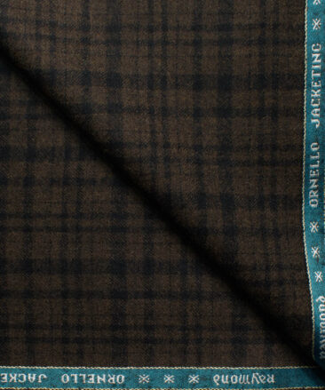 Raymond Men's 100% Merino Wool Super 90's Checks  2.20 Meter Unstitched Tweed Jacketing & Blazer Fabric (Brown)