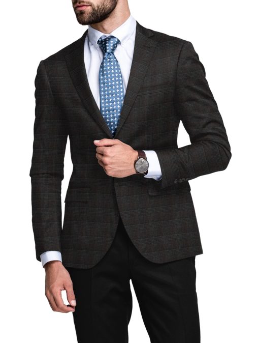 Raymond Men's 100% Merino Wool Super 90's Checks  2.20 Meter Unstitched Tweed Jacketing & Blazer Fabric (Dark Brown)