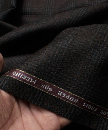 Raymond Men's 100% Merino Wool Super 90's Checks  2.20 Meter Unstitched Tweed Jacketing & Blazer Fabric (Dark Brown)