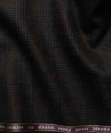 Raymond Men's 100% Merino Wool Super 90's Checks  2.20 Meter Unstitched Tweed Jacketing & Blazer Fabric (Dark Brown)