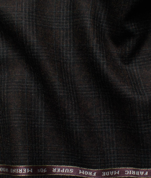 Raymond Men's 100% Merino Wool Super 90's Checks  2.20 Meter Unstitched Tweed Jacketing & Blazer Fabric (Dark Brown)