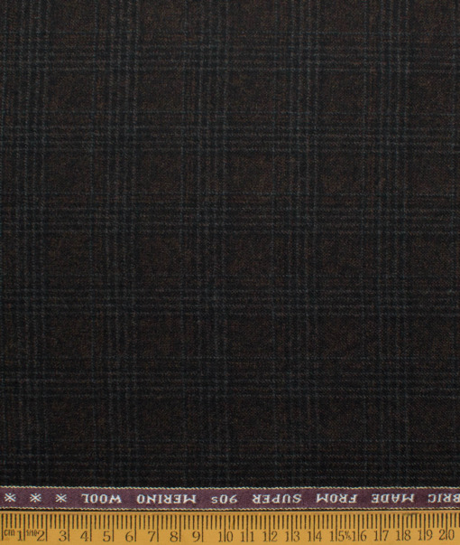 Raymond Men's 100% Merino Wool Super 90's Checks  2.20 Meter Unstitched Tweed Jacketing & Blazer Fabric (Dark Brown)