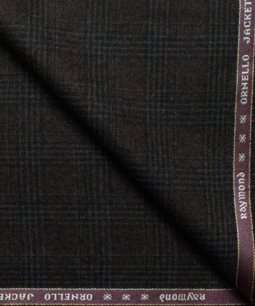 Raymond Men's 100% Merino Wool Super 90's Checks  2.20 Meter Unstitched Tweed Jacketing & Blazer Fabric (Dark Brown)