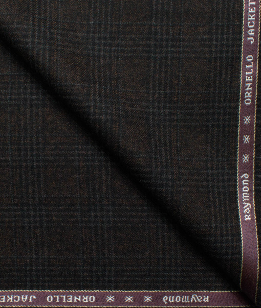 Raymond Men's 100% Merino Wool Super 90's Checks  2.20 Meter Unstitched Tweed Jacketing & Blazer Fabric (Dark Brown)