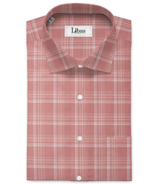 Soktas Men's Giza Cotton Checks  Unstitched Shirting Fabric (Blush Peach)