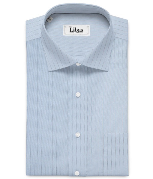 Soktas Men's Giza Cotton Striped  Unstitched Shirting Fabric (Sky Blue)