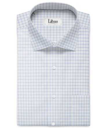 Soktas Men's Giza Cotton Checks  Unstitched Shirting Fabric (White & Blue)