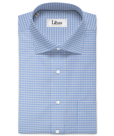 Soktas Men's Giza Cotton Checks  Unstitched Shirting Fabric (White & Sky Blue)