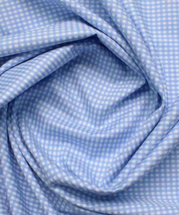 Soktas Men's Giza Cotton Checks  Unstitched Shirting Fabric (White & Sky Blue)