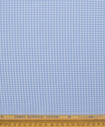 Soktas Men's Giza Cotton Checks  Unstitched Shirting Fabric (White & Sky Blue)