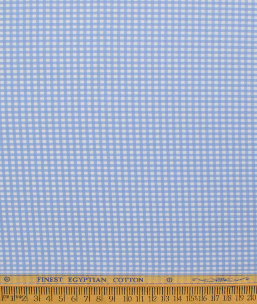 Soktas Men's Giza Cotton Checks  Unstitched Shirting Fabric (White & Sky Blue)