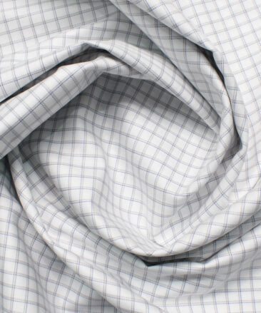 Soktas Men's Giza Cotton Checks  Unstitched Shirting Fabric (White & Grey)