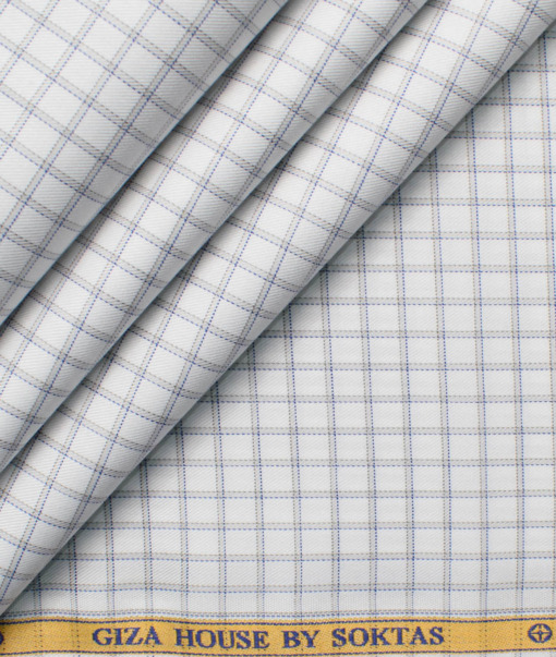 Soktas Men's Giza Cotton Checks  Unstitched Shirting Fabric (White & Grey)