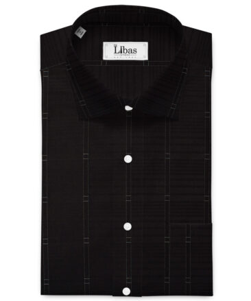 Soktas Men's Giza Cotton Checks  Unstitched Shirting Fabric (Black)