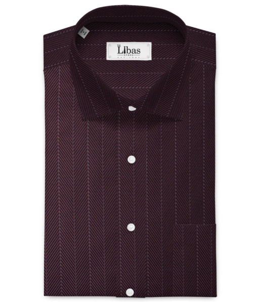 Soktas Men's 80/2 Giza Cotton Striped  Unstitched Shirting Fabric (Dark Wine)