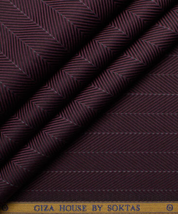 Soktas Men's 80/2 Giza Cotton Striped  Unstitched Shirting Fabric (Dark Wine)