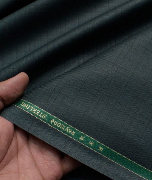 Raymond Men's Polyester Viscose  Checks  Unstitched Suiting Fabric (Dark Sea Green)