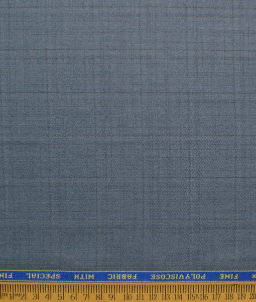 Raymond Men's Polyester Viscose  Checks  Unstitched Suiting Fabric (Greyish Blue)