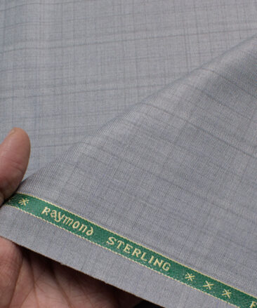 Raymond Men's Polyester Viscose  Checks  Unstitched Suiting Fabric (Light Grey)