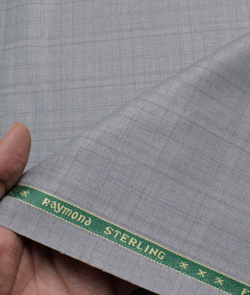 Raymond Men's Polyester Viscose  Checks  Unstitched Suiting Fabric (Light Grey)