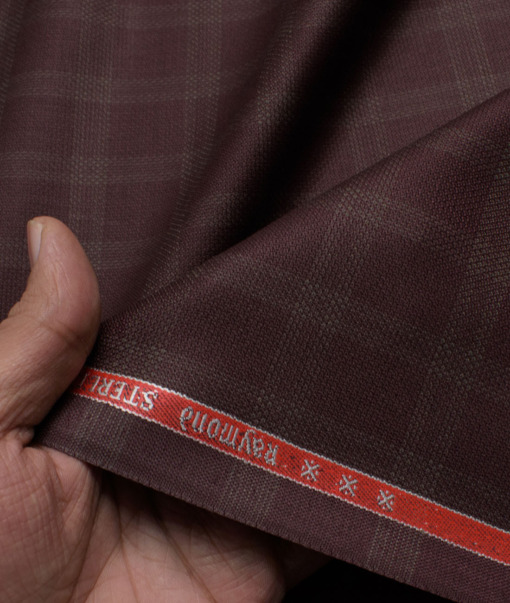 Raymond Men's Polyester Viscose  Checks  Unstitched Suiting Fabric (Wine)