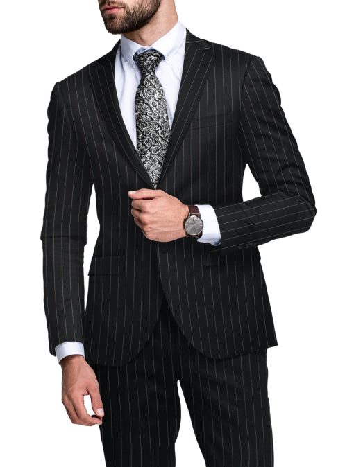 Cavalero Men's 60% Wool Super 120's Striped  Unstitched Suiting Fabric (Black)