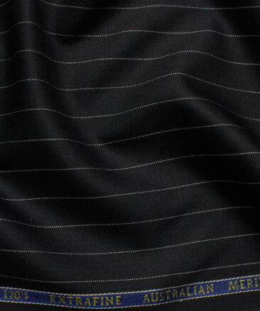 Cavalero Men's 60% Wool Super 120's Striped  Unstitched Suiting Fabric (Black)