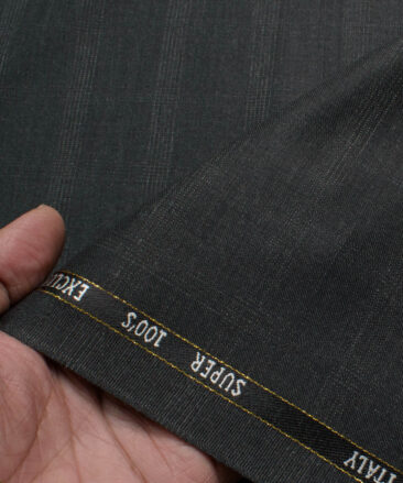 J.Hampstead Men's 20% Wool Super 100's Checks  Unstitched Suiting Fabric (Blackish Grey)