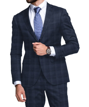 Raymond Men's 100% Wool Super 100's Checks  Unstitched Suiting Fabric (Dark Blue)