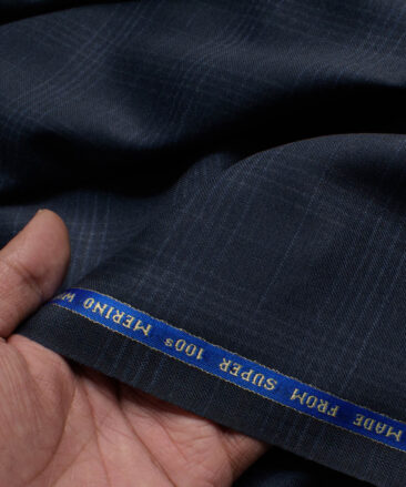 Raymond Men's 100% Wool Super 100's Checks  Unstitched Suiting Fabric (Dark Blue)