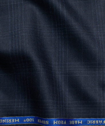 Raymond Men's 100% Wool Super 100's Checks  Unstitched Suiting Fabric (Dark Blue)