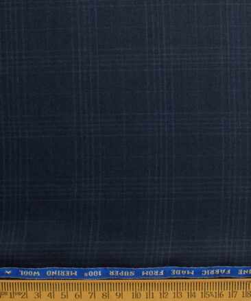 Raymond Men's 100% Wool Super 100's Checks  Unstitched Suiting Fabric (Dark Blue)