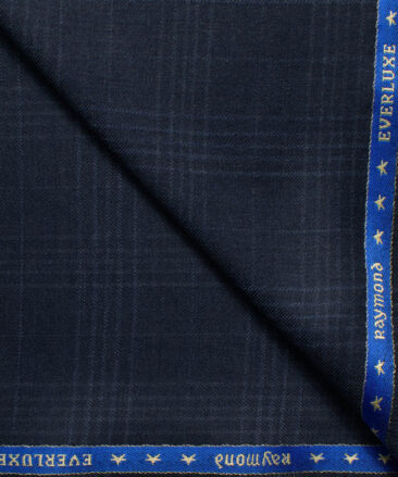 Raymond Men's 100% Wool Super 100's Checks  Unstitched Suiting Fabric (Dark Blue)