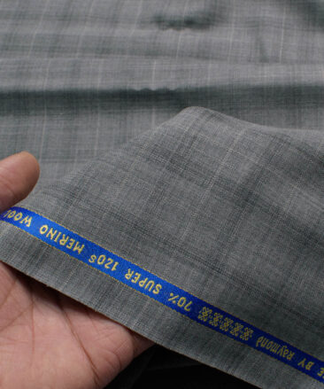 Raymond Men's 70% Wool Super 120's Checks  Unstitched Suiting Fabric (Light Grey)