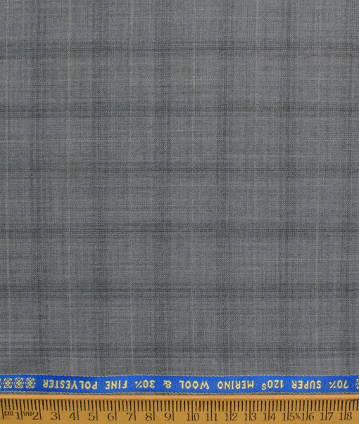 Raymond Men's 70% Wool Super 120's Checks  Unstitched Suiting Fabric (Light Grey)