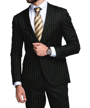 Zaccari Men's 45% Wool Super 130's Striped  Unstitched Suiting Fabric (Black)