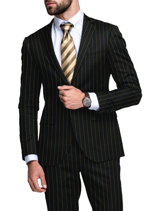 Zaccari Men's 45% Wool Super 130's Striped  Unstitched Suiting Fabric (Black)