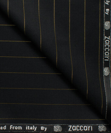 Zaccari Men's 45% Wool Super 130's Striped  Unstitched Suiting Fabric (Black)