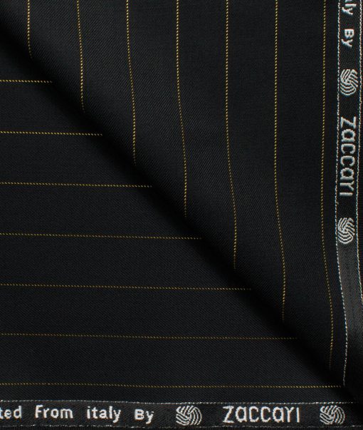 Zaccari Men's 45% Wool Super 130's Striped  Unstitched Suiting Fabric (Black)