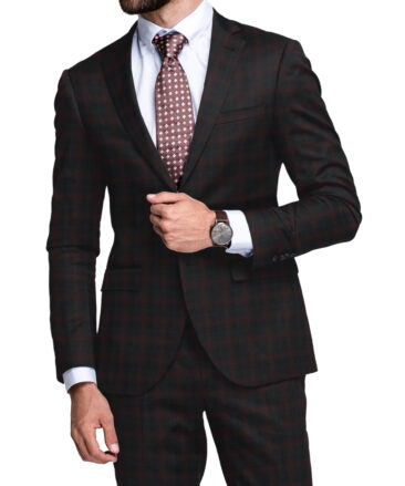 Zaccari Men's 45% Wool Super 130's Checks  Unstitched Suiting Fabric (Black & Maroon)