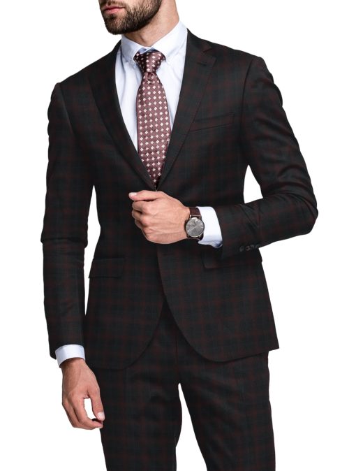 Zaccari Men's 45% Wool Super 130's Checks  Unstitched Suiting Fabric (Black & Maroon)