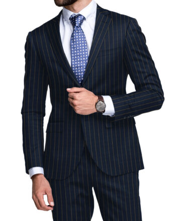 Zaccari Men's 45% Wool Super 130's Striped  Unstitched Suiting Fabric (Dark Blue)