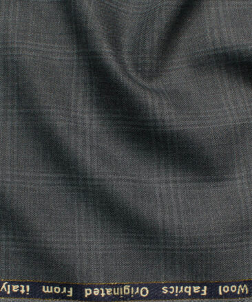 Zaccari Men's 45% Wool Super 130's Checks  Unstitched Suiting Fabric (Dark Grey)